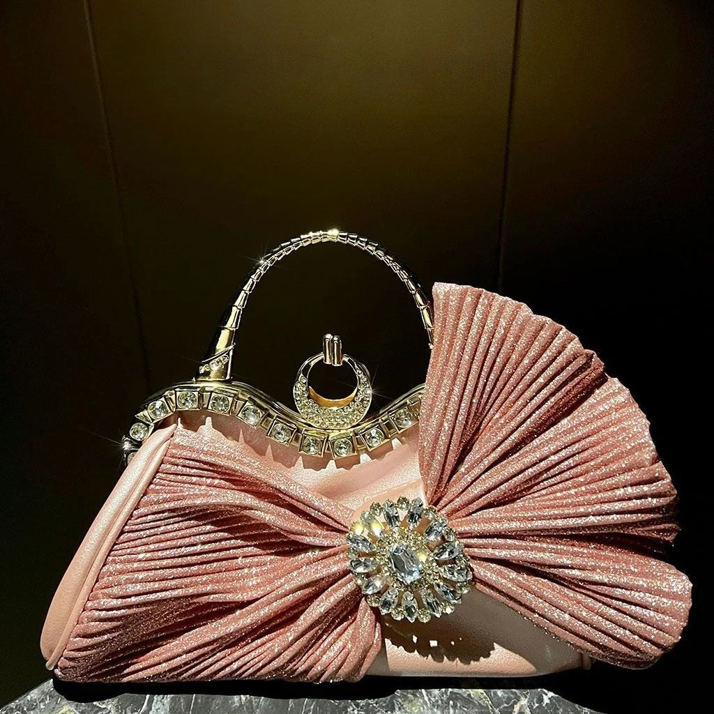 Women's Luxury Diamond Pleated Big Bow Evening Shoulder Bag