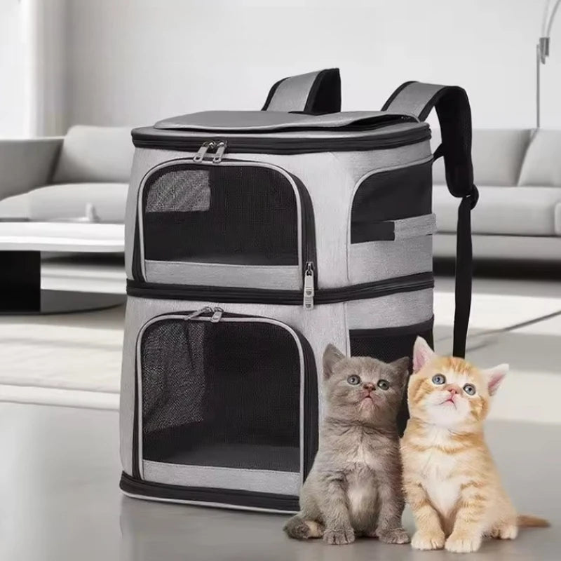 Dual Compartment Pet Backpack Carrier for Cats Dogs