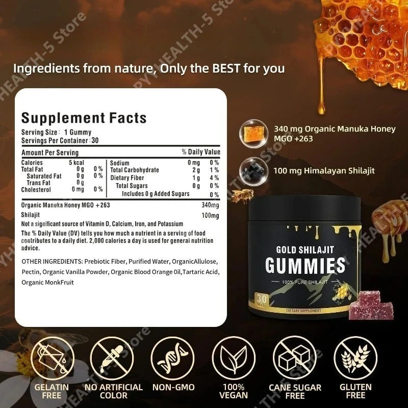 Shilajit Manuka Honey Cognitive Wellness Dietary Supplement Gummies