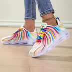 Women's Rainbow Stripe Mesh Lace-Up Casual Sneakers