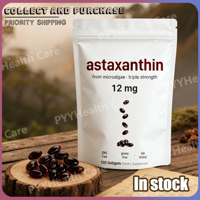 Astaxanthin 12mg Plant-Based Microalgae Dietary Supplement Softgels
