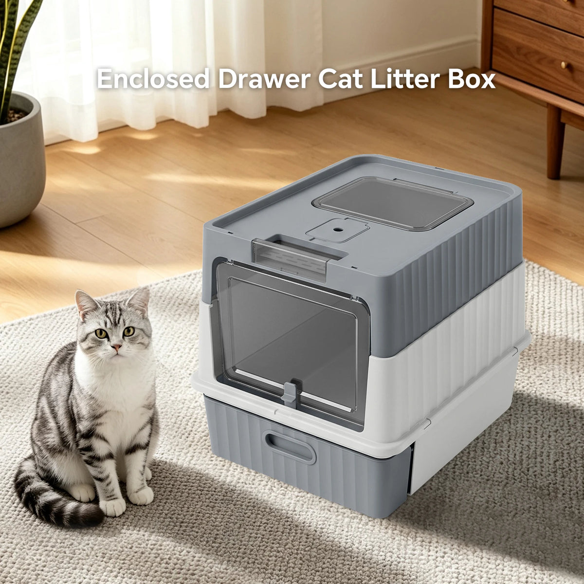 Draw-Out Fully Enclosed Pet Cat Litter Box with Shovel