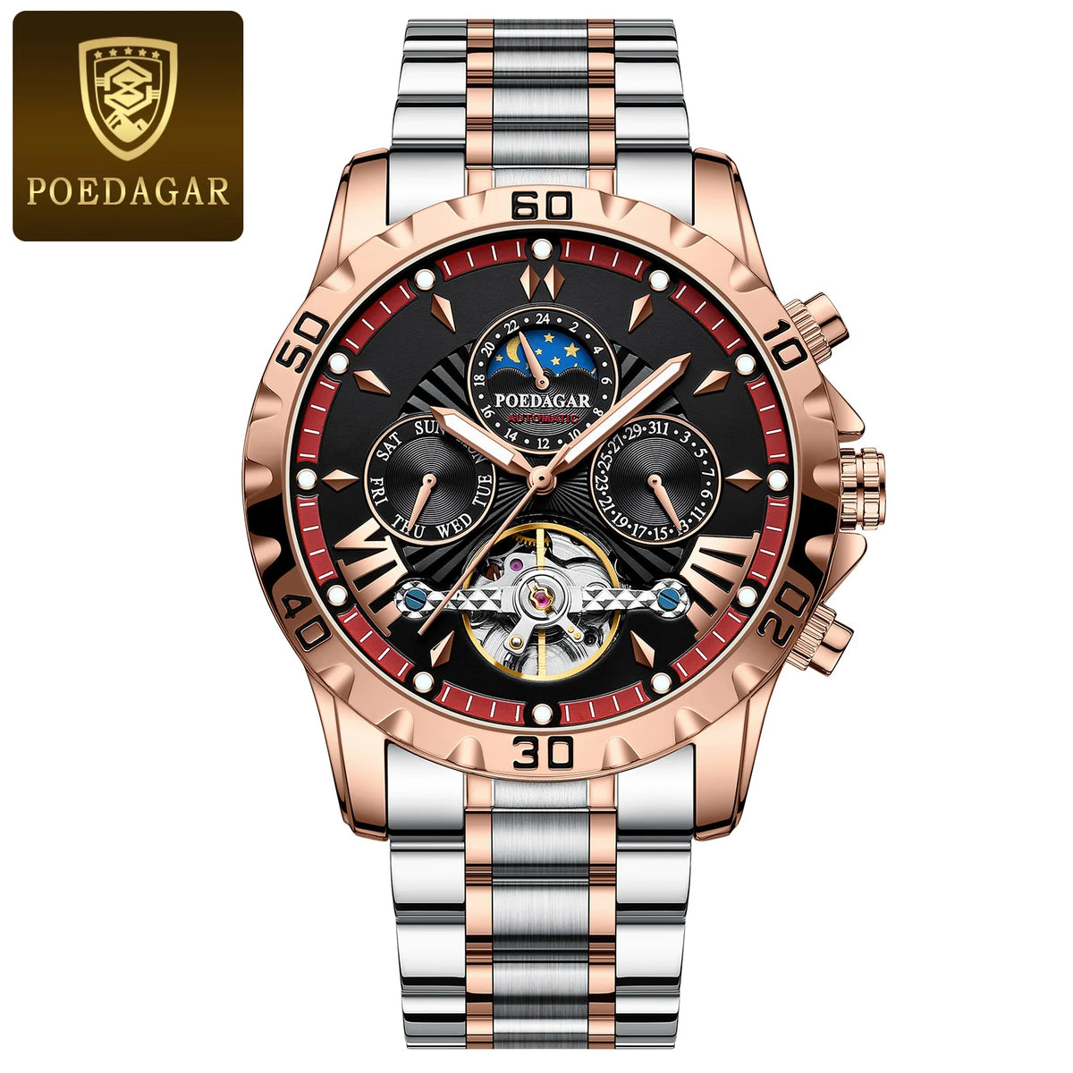 Men's Skeleton Tourbillon Automatic Watch with Week Date