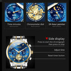 Men's Quartz Skeleton Chronograph Watch with Moon Phase