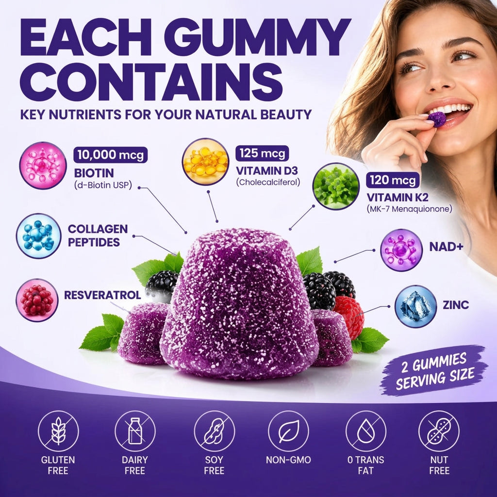 NAD+ and Biotin Hair Skin Nails Support Dietary Supplement Gummies