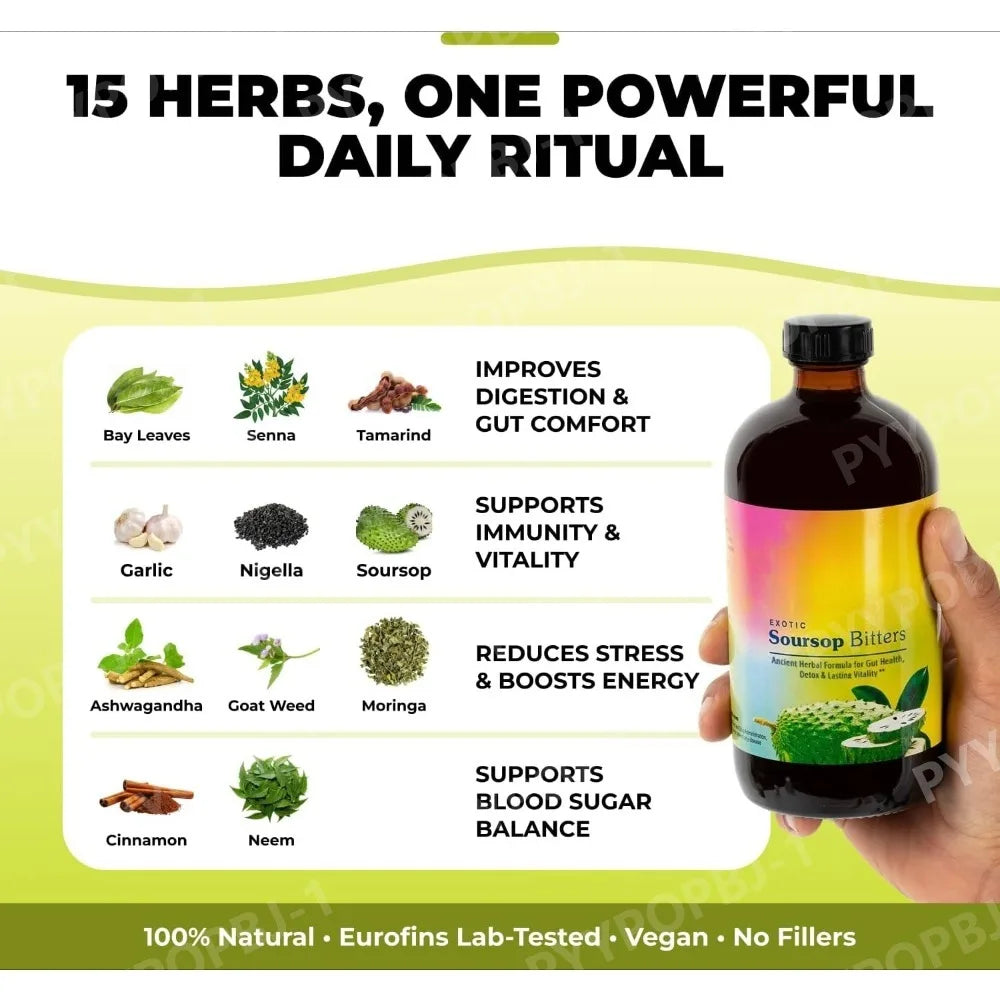 Soursop Bitters Liquid Herbal Extract Ginger Turmeric Sea Moss