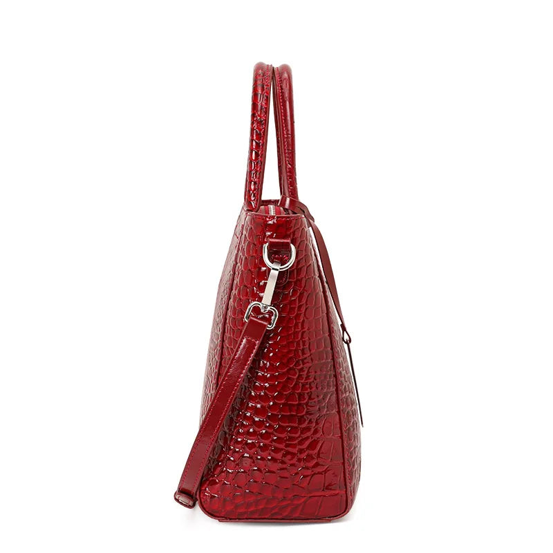 Women's Genuine Leather Crocodile Pattern Shoulder Tote Bag