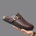 Men's Adjustable Cork Split Leather Clogs Slippers
