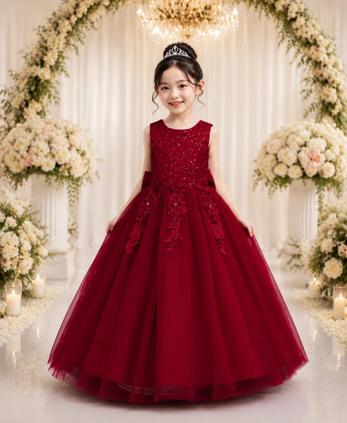 Girls' Tulle Embroidered Ball Gown Flower Girl Dress