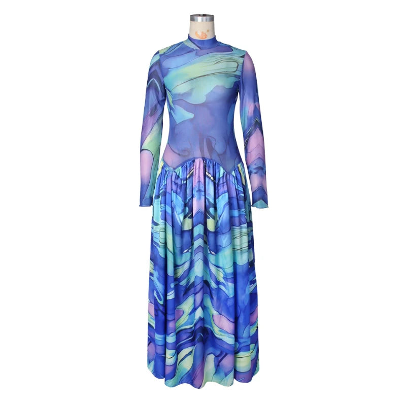 Women's A-Line Long Sleeve Midi Dress