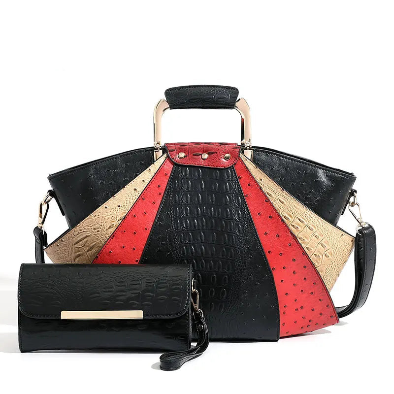 Women's Metal Top Handle PU Leather Large Capacity Shoulder Tote Bag