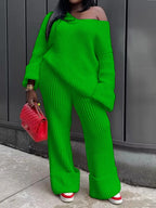 Women's Warm Knitted Sweater and Pants Two-Piece Set