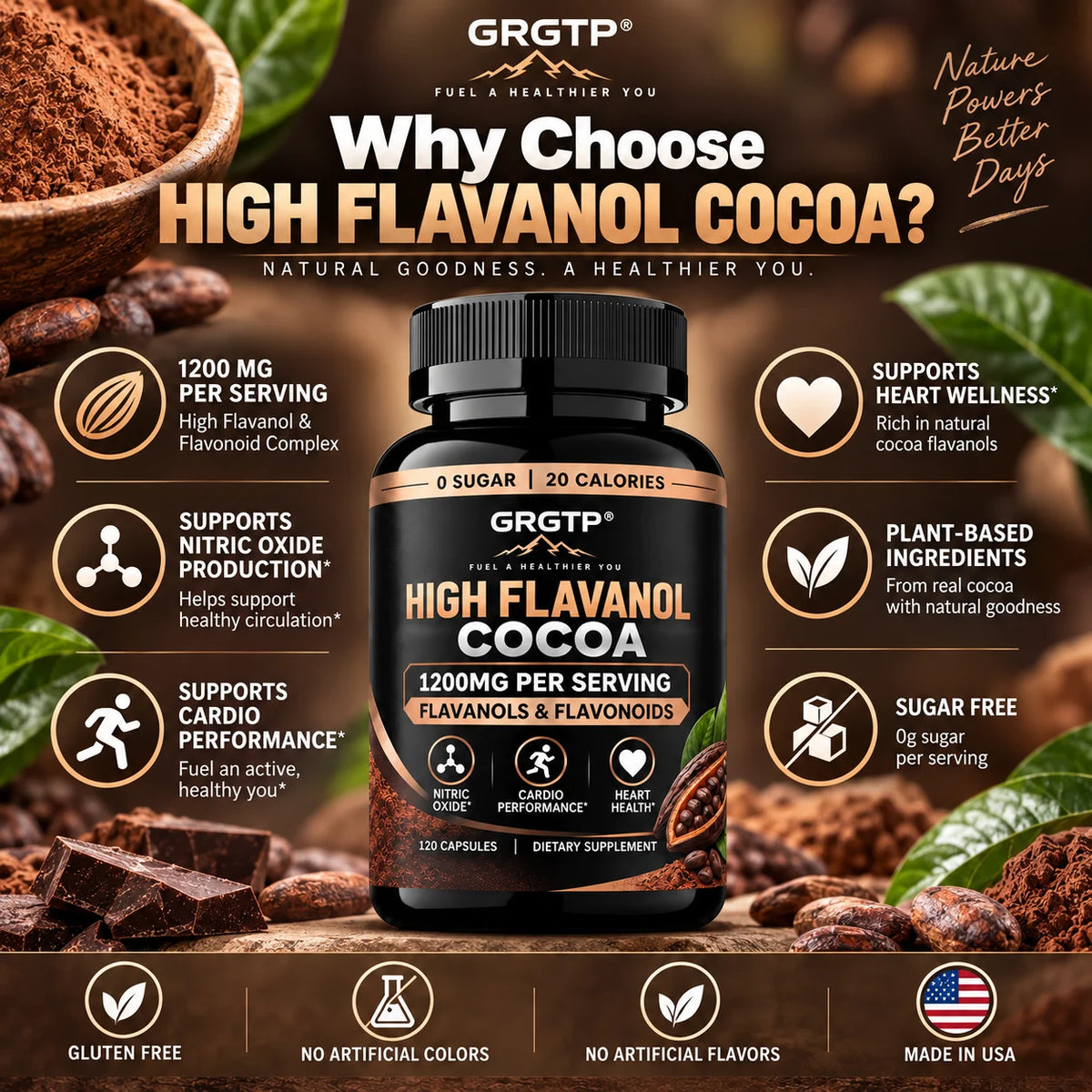 High Flavanol Cocoa Circulation and Cardiovascular Support Capsules