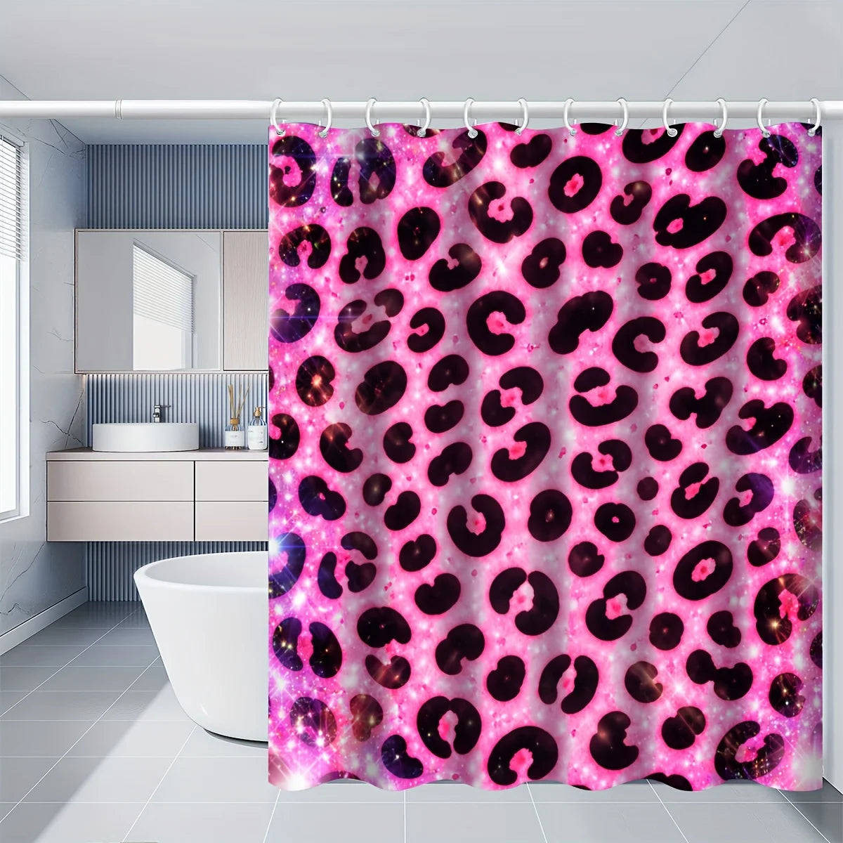 Pink Leopard Galaxy Shower Curtain Set