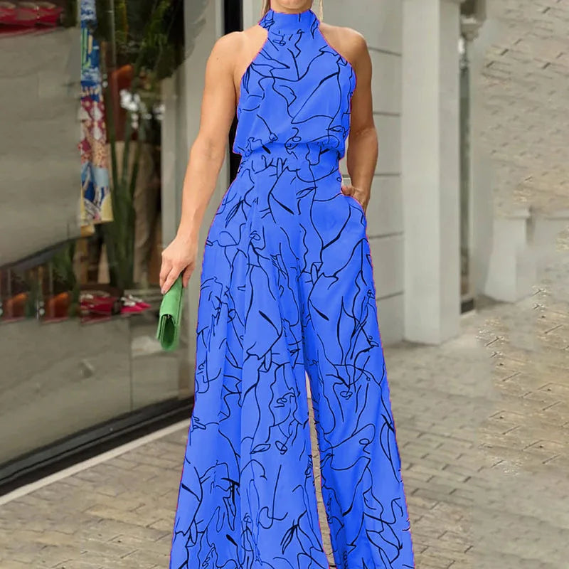 Women's Printed Sash-Tie Off-Shoulder Sleeveless Jumpsuit
