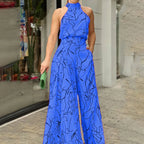 Women's Printed Sash-Tie Off-Shoulder Sleeveless Jumpsuit