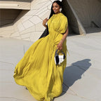 Women's V-Neck Short Sleeve Ruched Maxi Dress