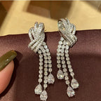 Women's Vintage Bowknot Teardrop Tassel Drop Earrings