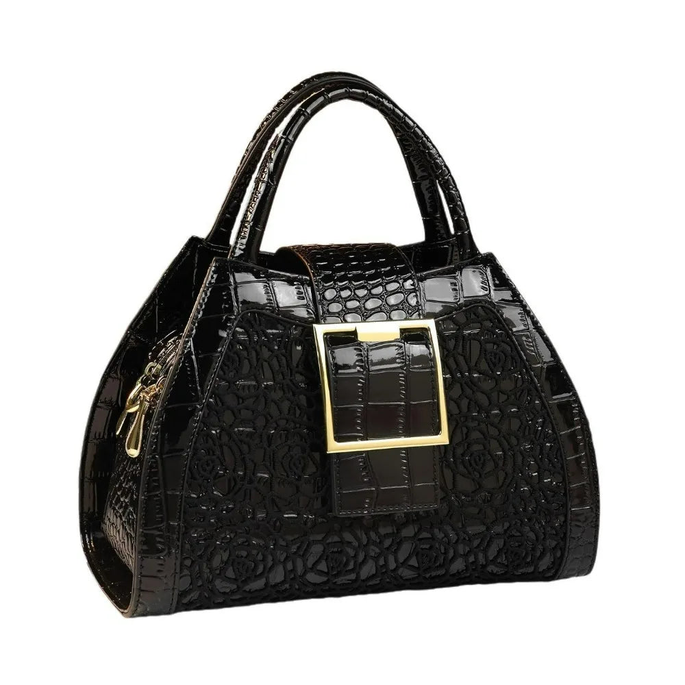 Women's Crocodile Pattern Lace Top Handle Satchel Bag