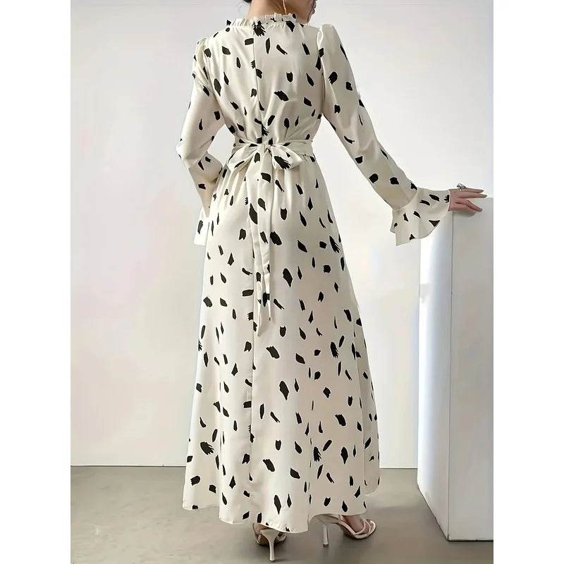 Women's Floral Print Long Sleeve Mid-Calf Dress
