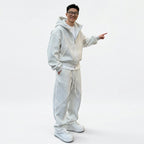 Men's Streetwear Zip Up Hooded Sweatshirt and Drawstring Pants Tracksuit Set