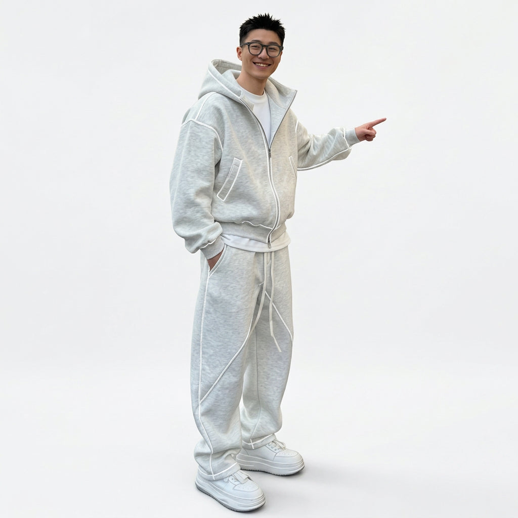 Men's Streetwear Zip Up Hooded Sweatshirt and Drawstring Pants Tracksuit Set