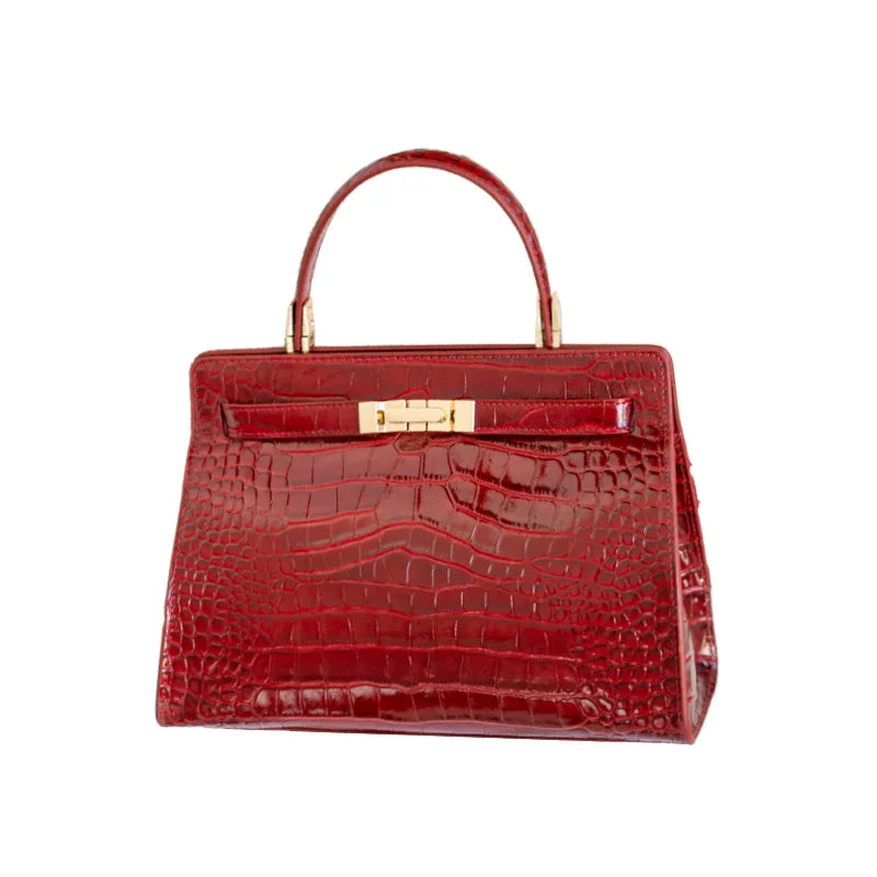 Women's Crocodile Pattern Cowhide Leather Handbag Tote Bag Q1834