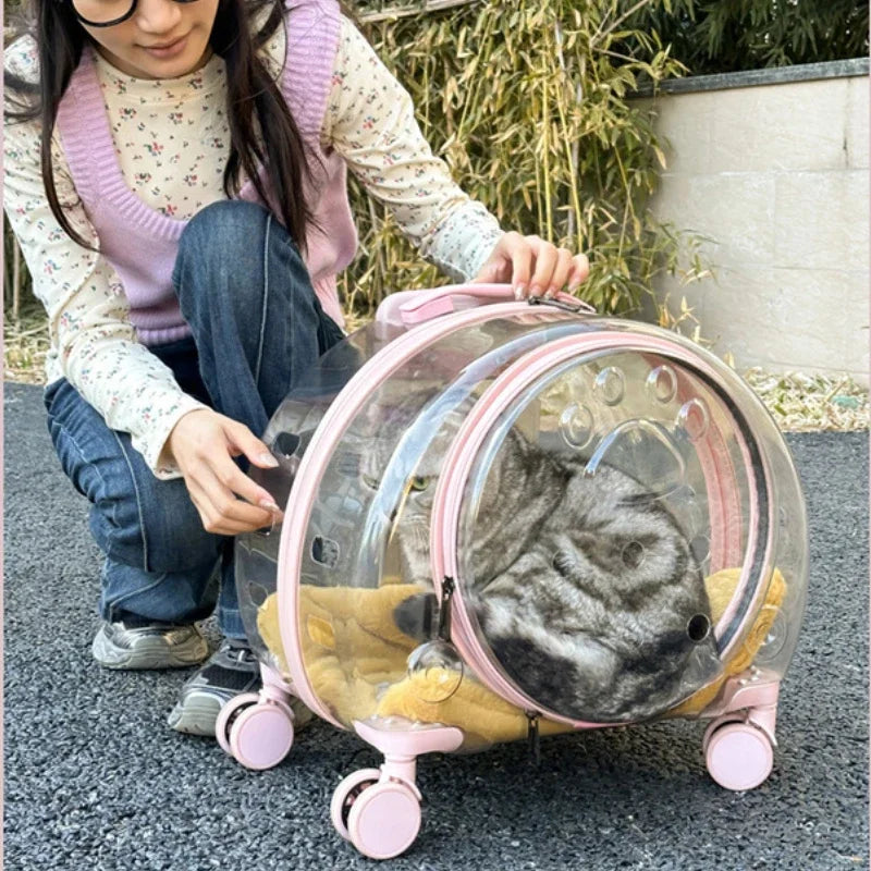 Portable Breathable Rolling Pet Carrier Suitcase for Cats Dogs