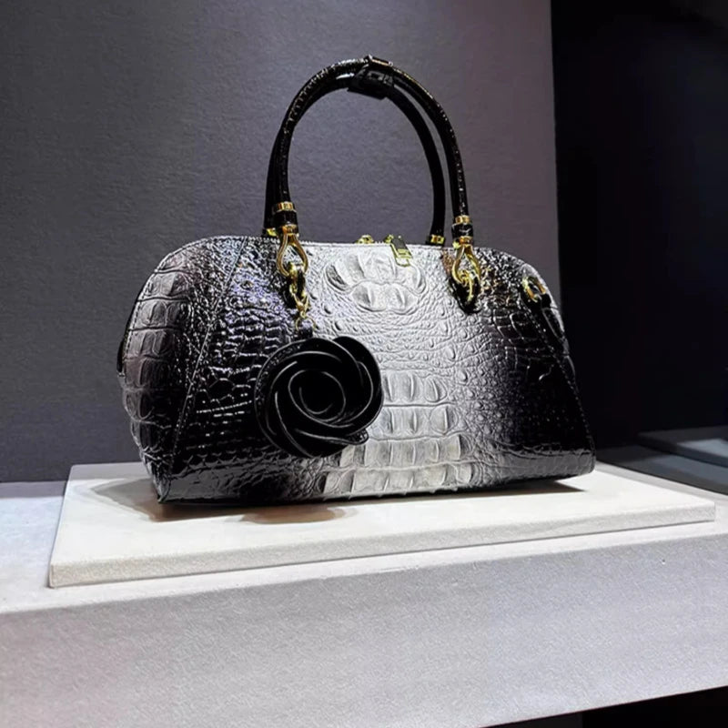 Women's Crocodile Pattern Leather Shoulder Tote Bag