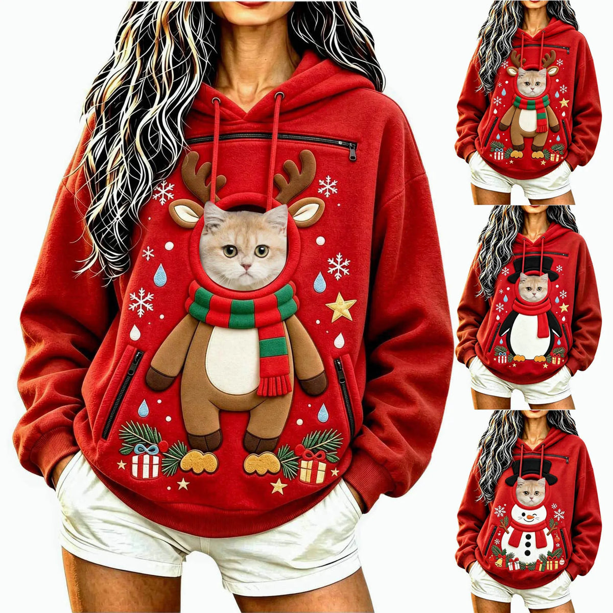 Unisex Christmas Pattern Pet Carrier Pouch Hoodie