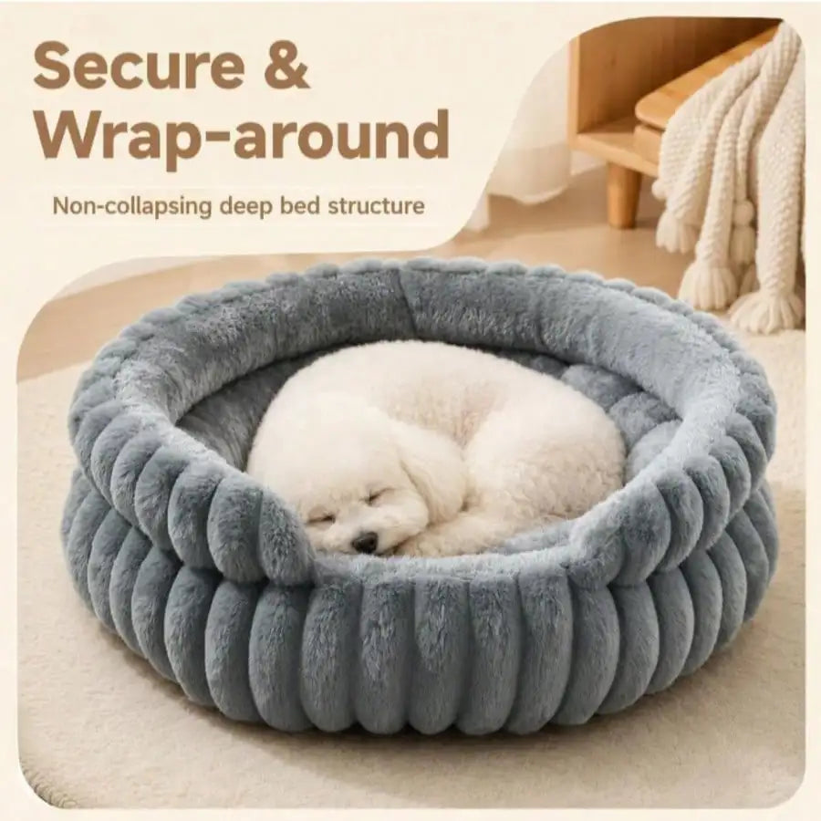 Plush Round Striped Pet Nest Bed for Cats Dogs