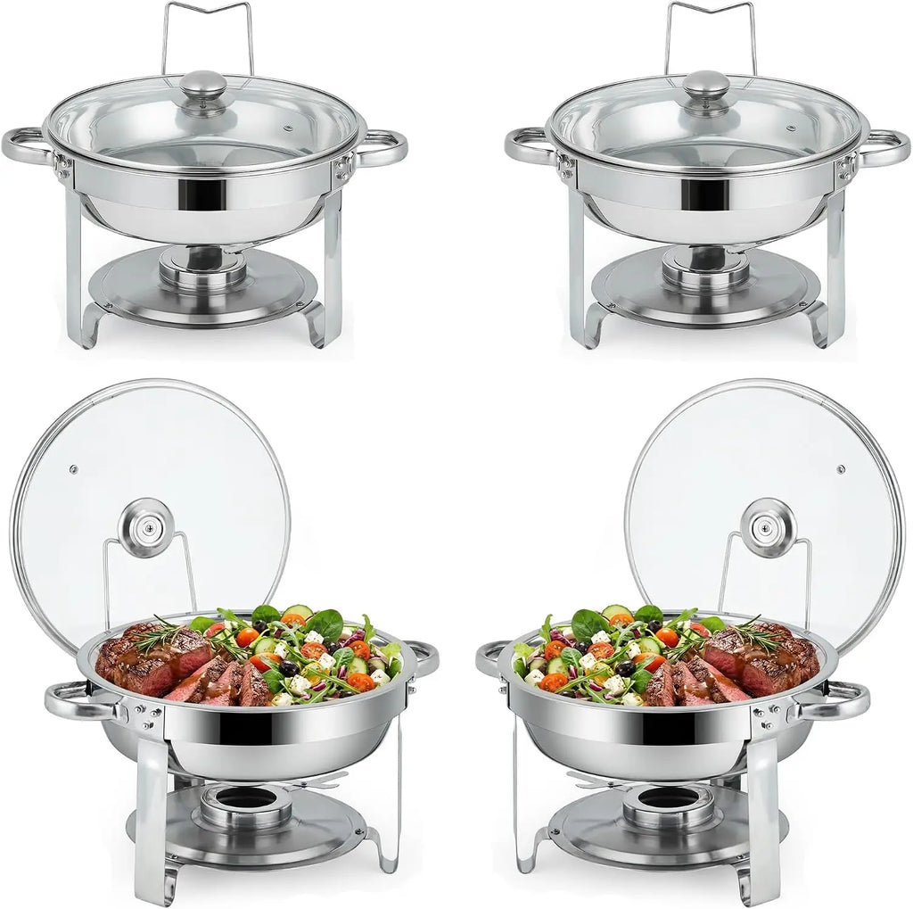Stainless Steel Buffet Chafing Dish Set with Glass Lid 6 Qt