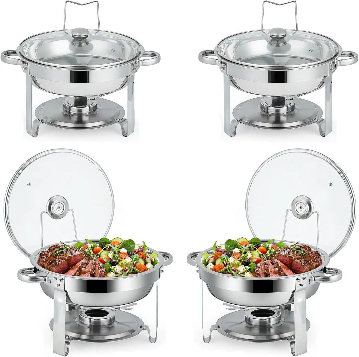 Stainless Steel Buffet Chafing Dish Set with Glass Lid 6 Qt