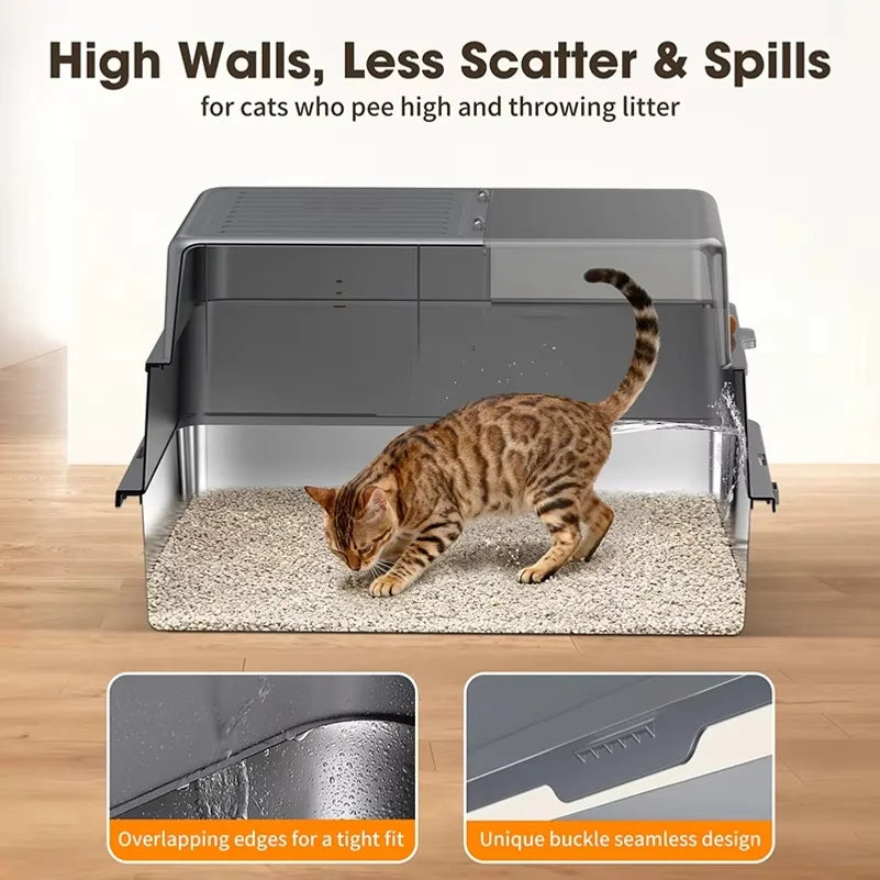 Enclosed Stainless Steel Cat Litter Box for Cats