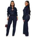 Women's Washed Denim Straight Leg Jumpsuit