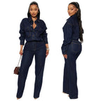 Women's Washed Denim Straight Leg Jumpsuit