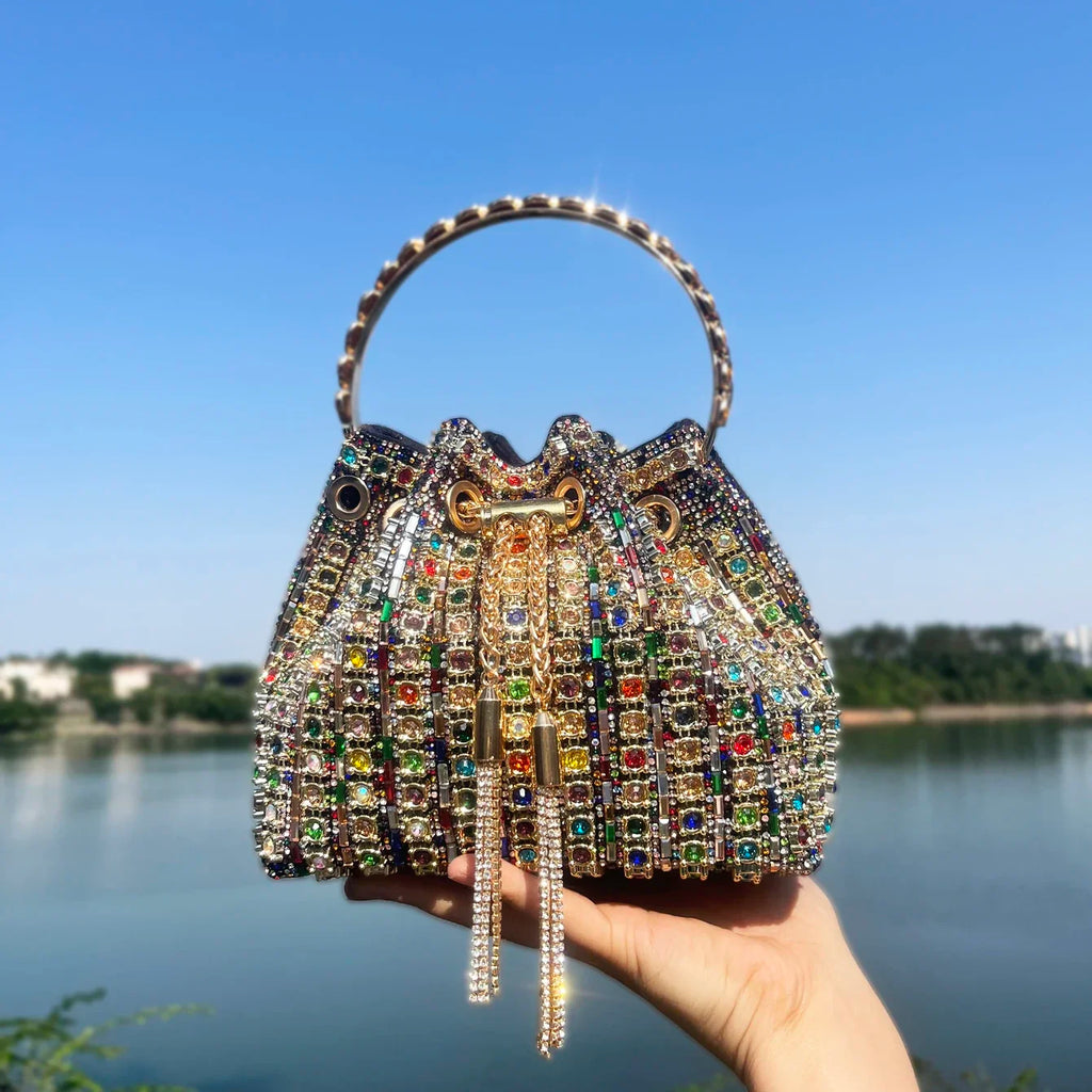 Women's Luxury Crystal Rhinestone Evening Bucket Bag