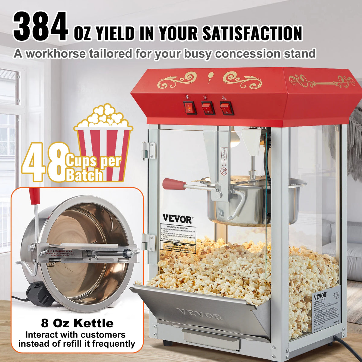 Commercial Electric Countertop Popcorn Maker Machine with SUS304 Heating Tube