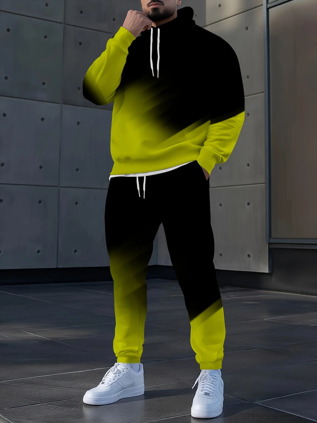 Men's Gradient 3D Pattern Print Hoodie and Pants Two-Piece Set