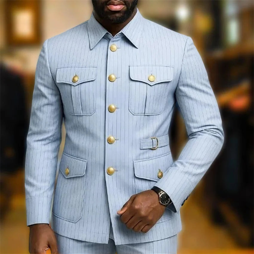 Men's Stripe Safari Slim Fit 2-Piece Suit Set