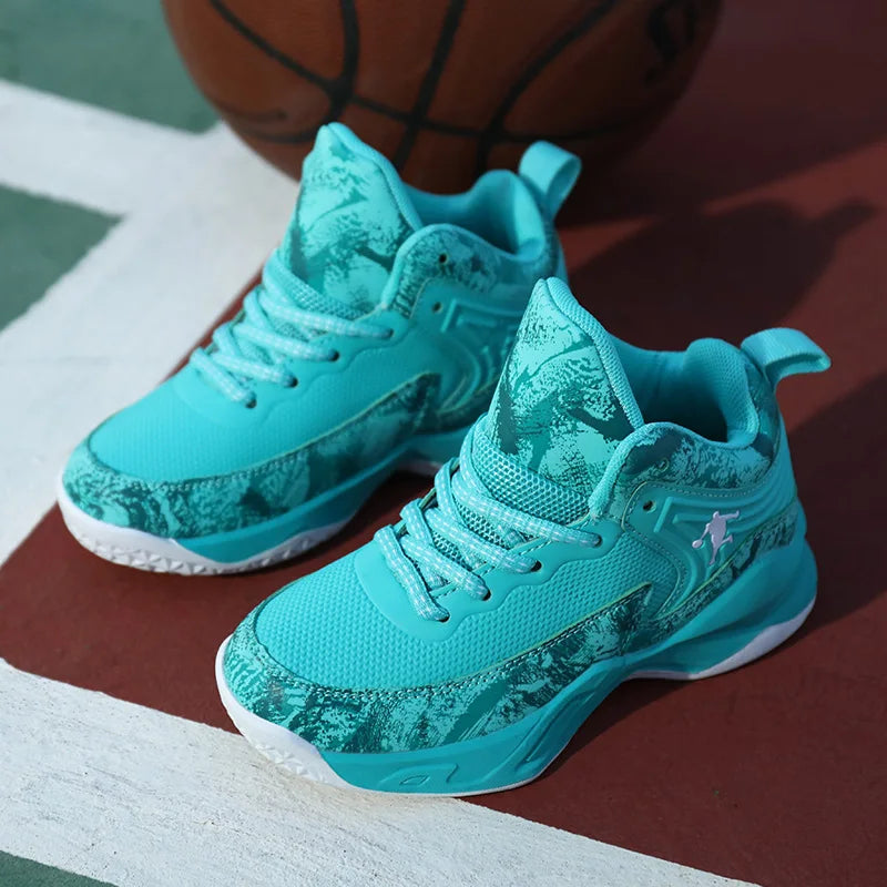 Kids' Basketball Sneakers Thick Sole Non-Slip Lace-Up