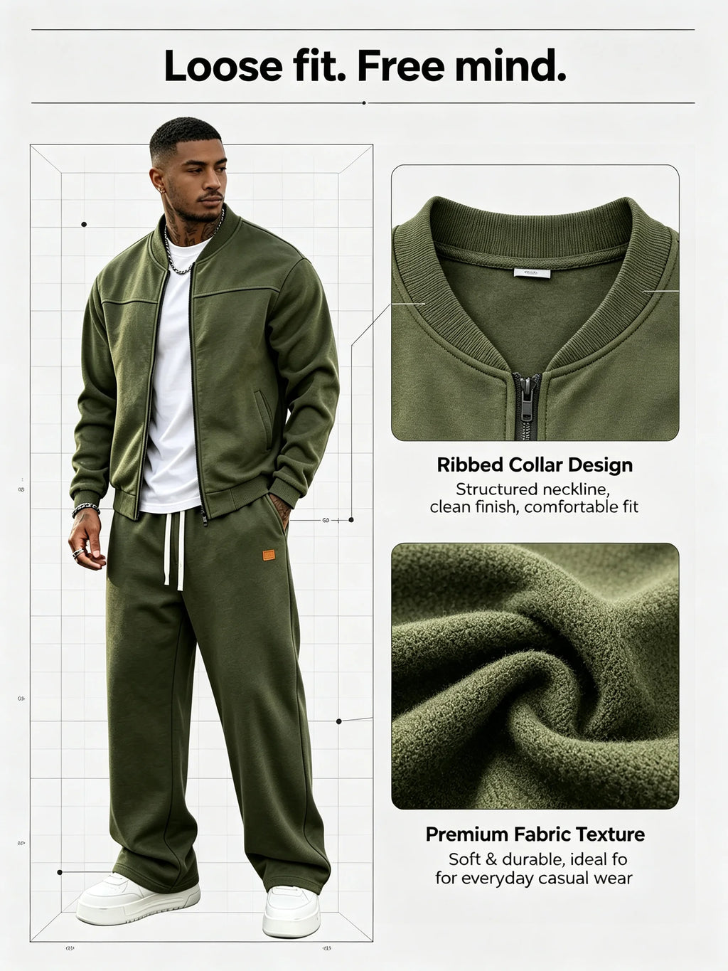 Men's Zip-Up Jacket and Wide Leg Sweatpants Two-Piece Set