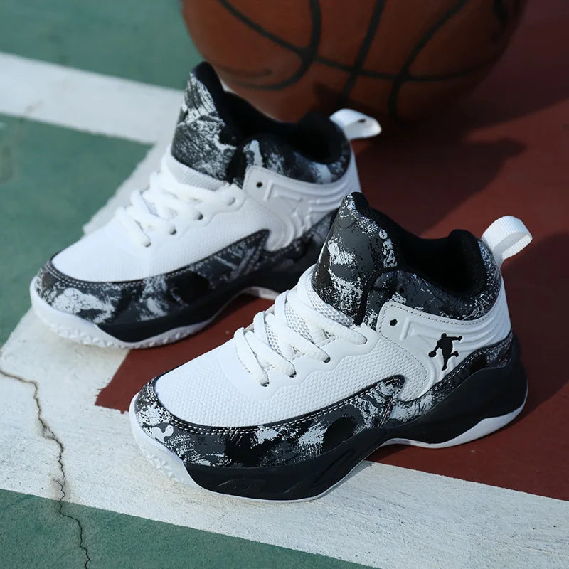 Kids' Basketball Sneakers Thick Sole Non-Slip Lace-Up
