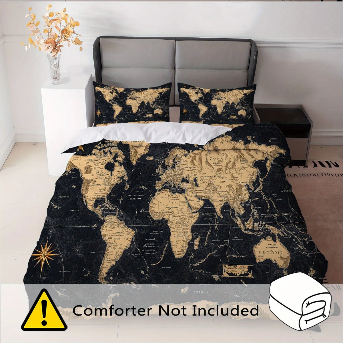 Vintage World Map Duvet Cover Set with Pillowcases