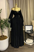 Women's Strapless Long Sleeve Belted Maxi Dress