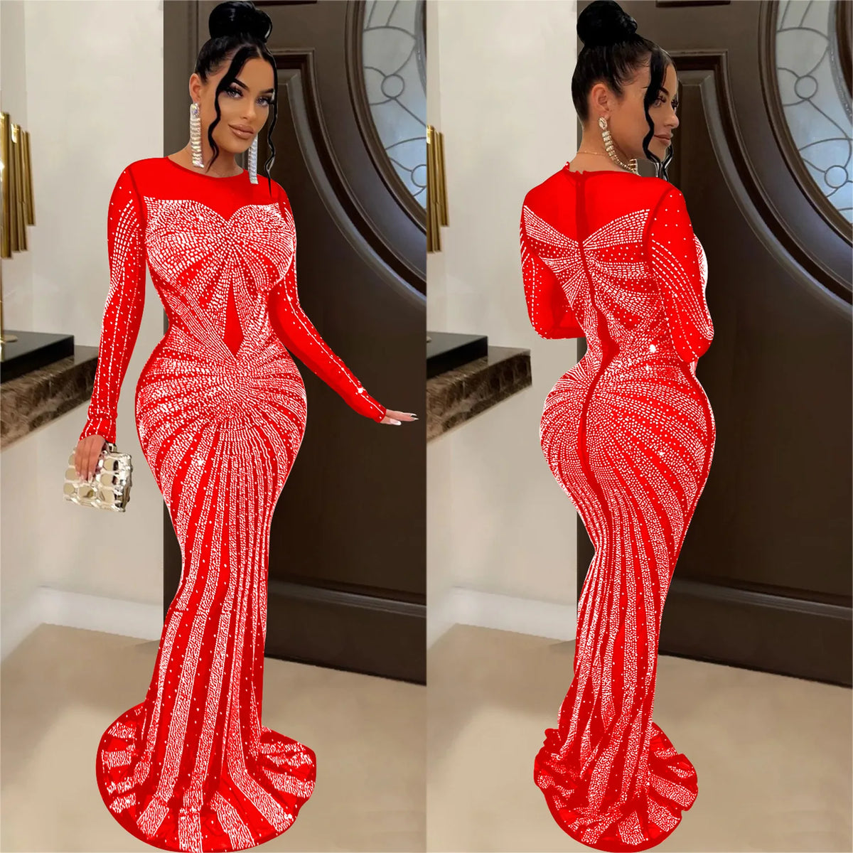 Women's African Fashion Mesh Bodycon Maxi Dress