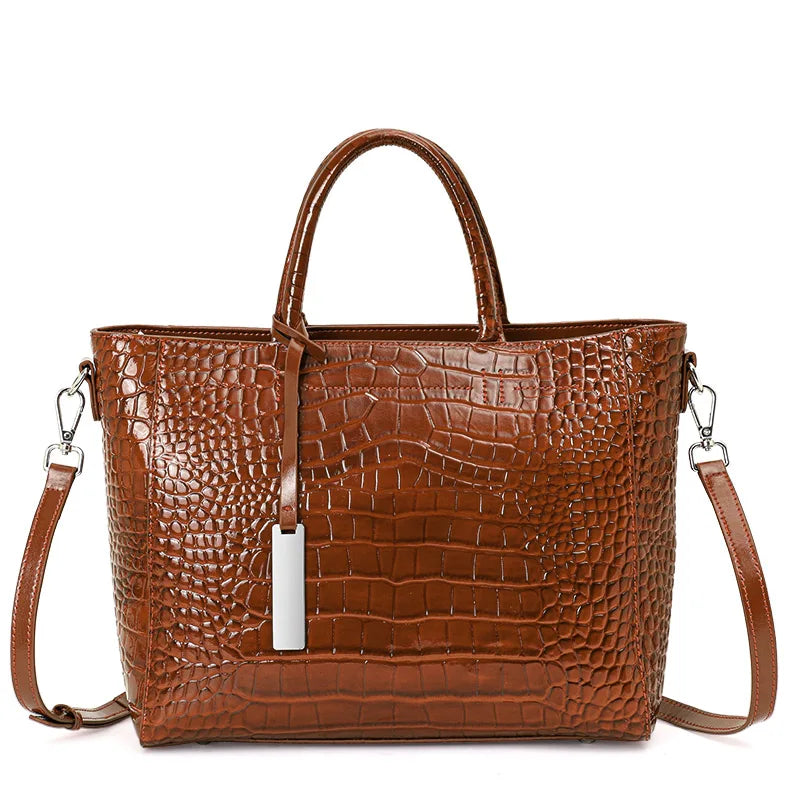 Women's Genuine Leather Crocodile Pattern Shoulder Tote Bag