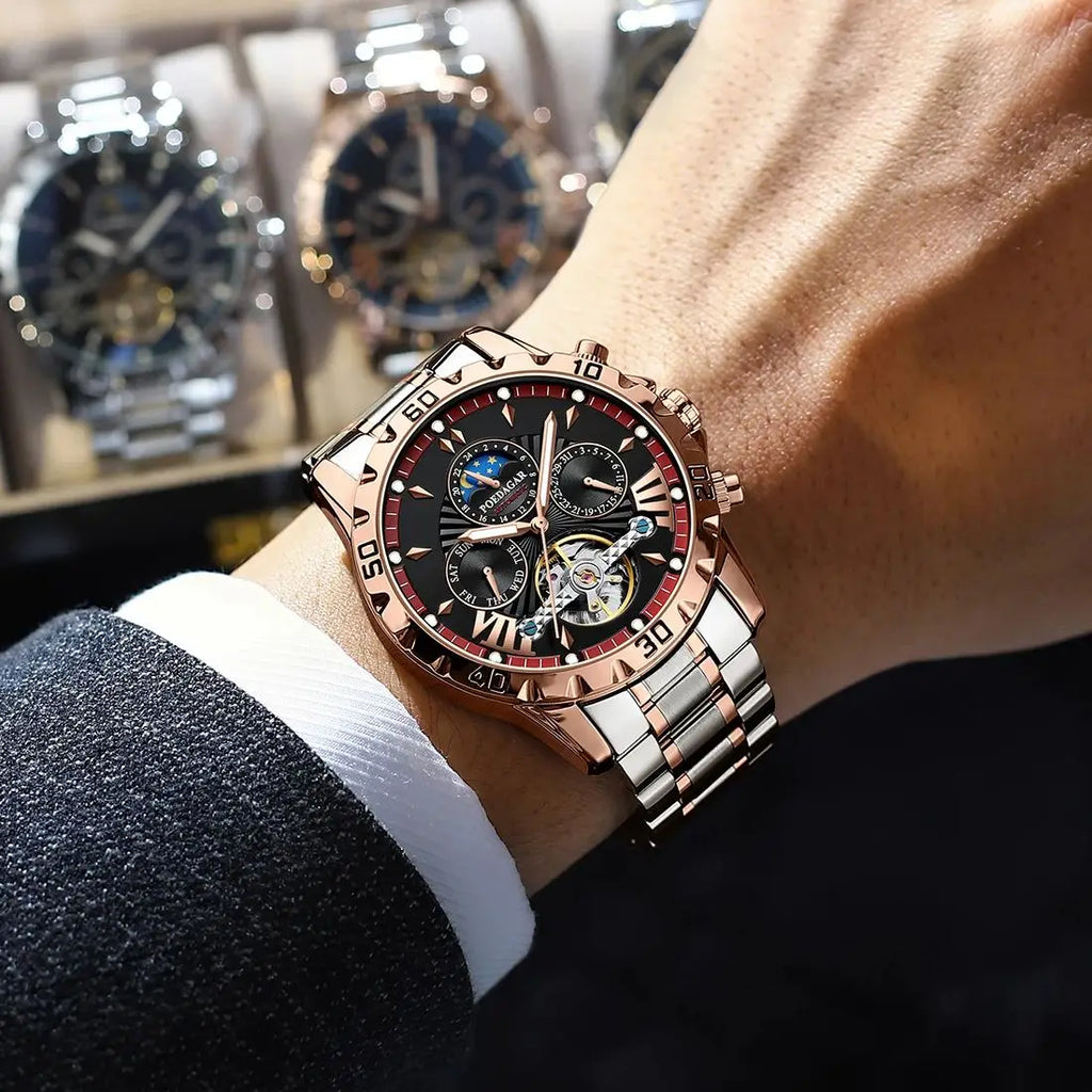 Men's Skeleton Tourbillon Automatic Watch with Week Date