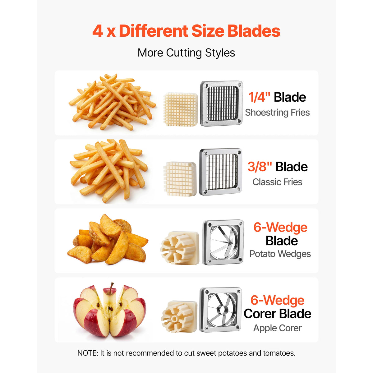 Commercial French Fry Cutter with 4 Interchangeable Blades