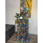 Women's Floral Print O-Neck Mermaid Maxi Dress